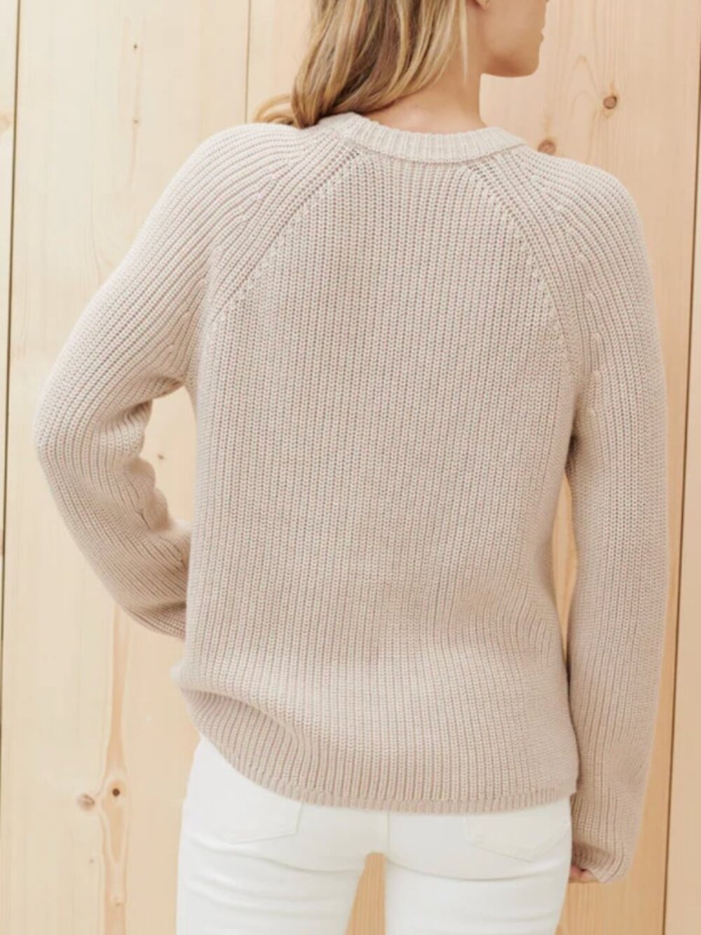 Jenni Kayne Cotton Fisherman Sweater in Oatmeal Sz M - Picture 3 of 11